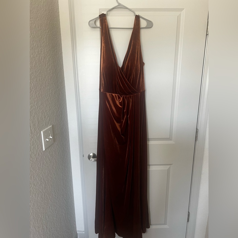 Rust velvet bridesmaid dress